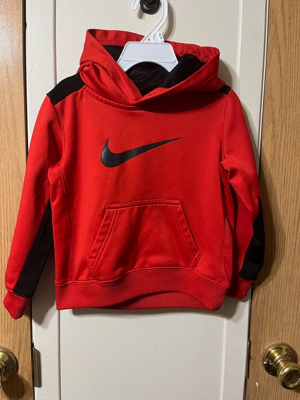 Nike Red Kids Hoodie with Black Swoosh and Accents